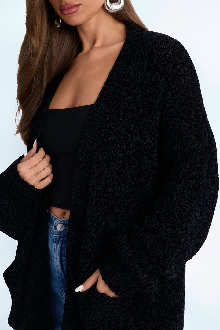 Kelly Oversized Long Sleeve Cardigan - Black