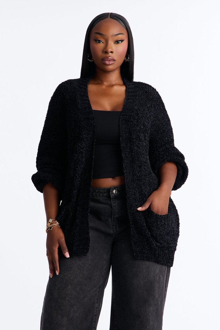 Kelly Oversized Long Sleeve Cardigan - Black
