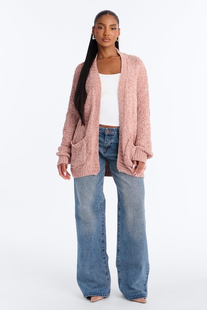 Kelly Oversized Long Sleeve Cardigan - Light Pink
