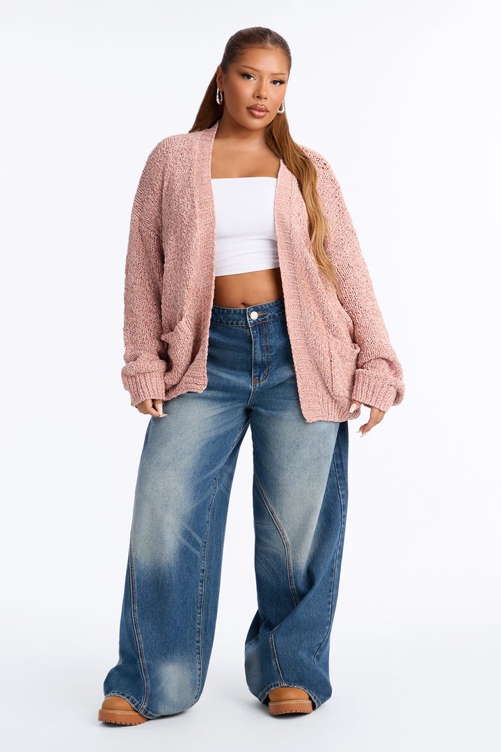 Kelly Oversized Long Sleeve Cardigan - Light Pink