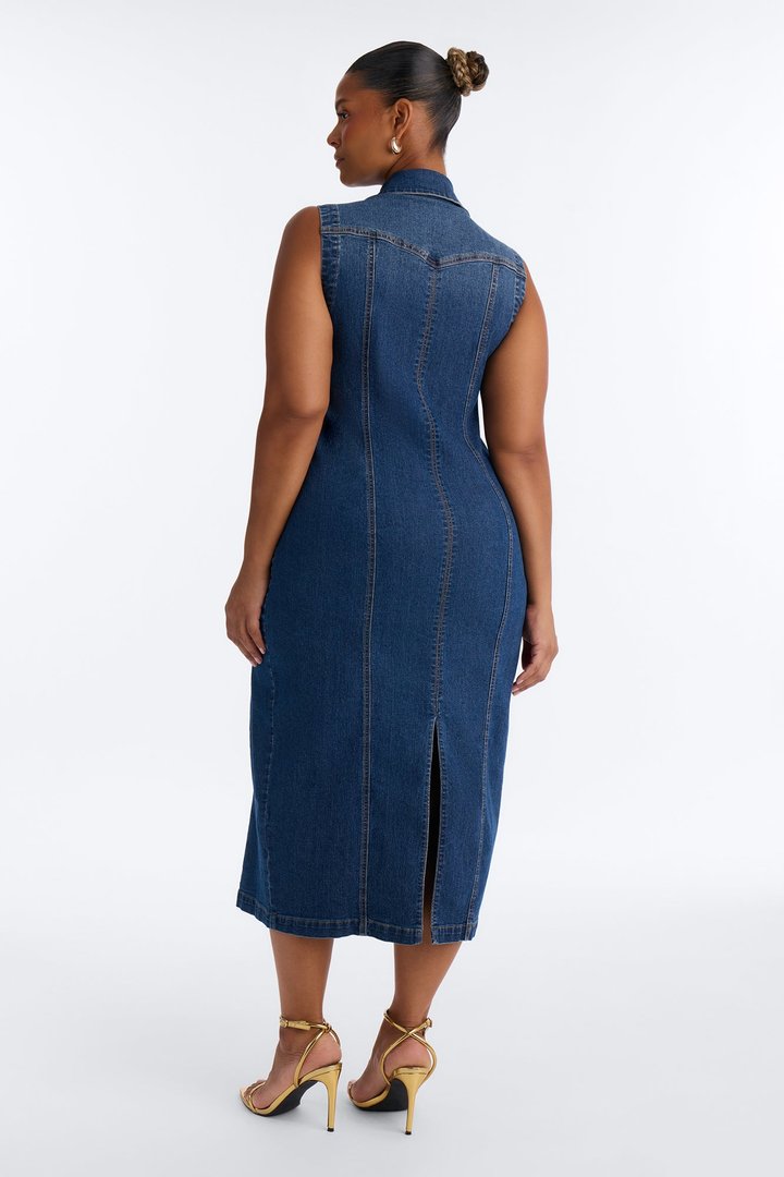 Allison Stretch Denim Midi Dress - DarkWash