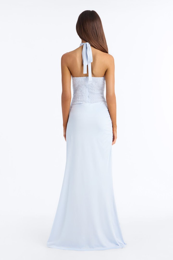 Perfect Arm Candy Halter Maxi Dress - LightBlue