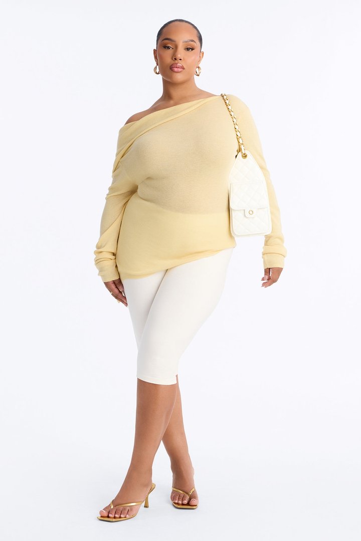 Gabrielle Off Shoulder Twist Long Sleeve Sweater - ButterYellow