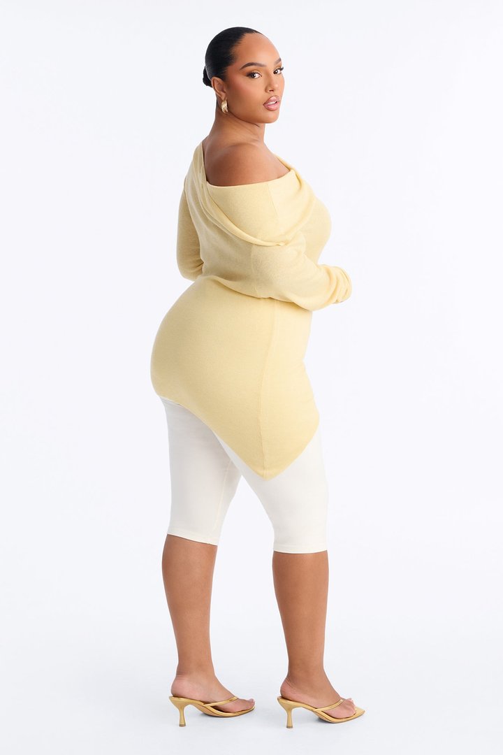 Gabrielle Off Shoulder Twist Long Sleeve Sweater - ButterYellow