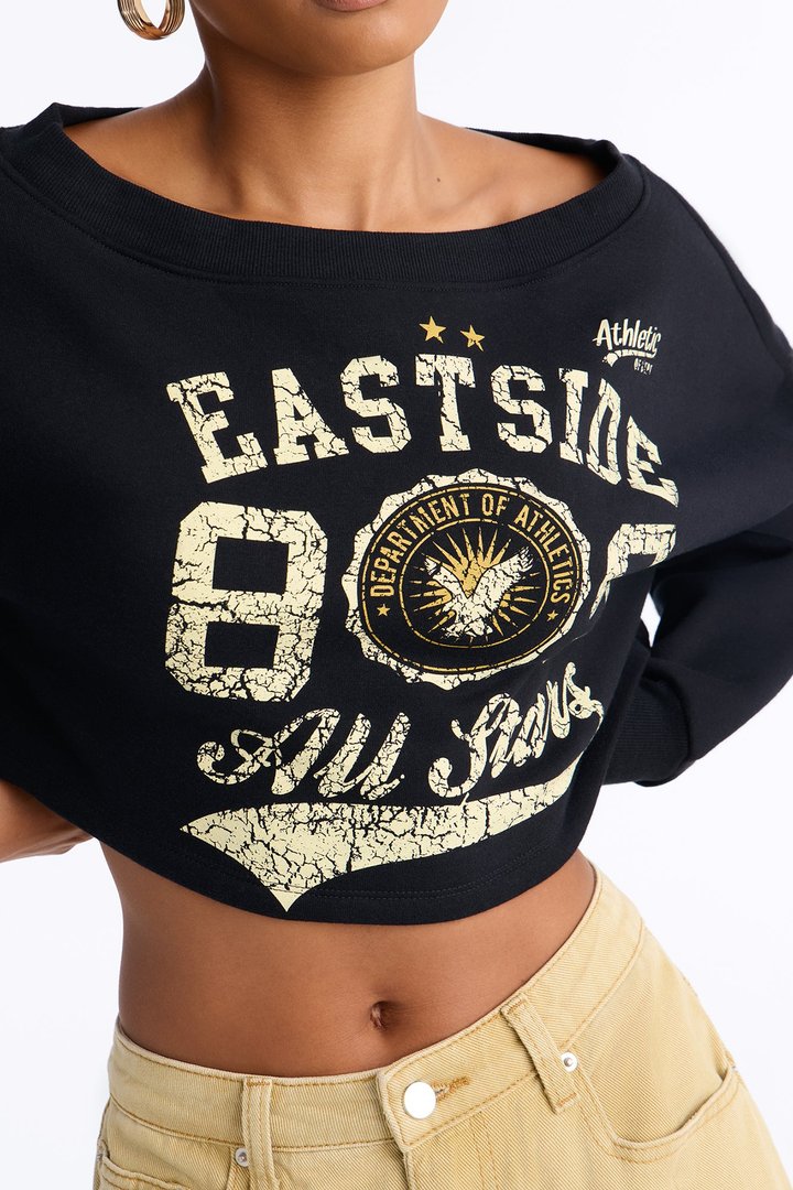 Eastside Fleece Off Shoulder Sweatshirt - Black