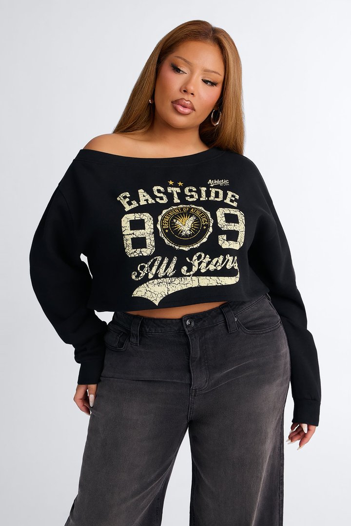 Eastside Fleece Off Shoulder Sweatshirt - Black