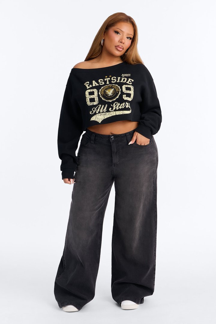 Eastside Fleece Off Shoulder Sweatshirt - Black