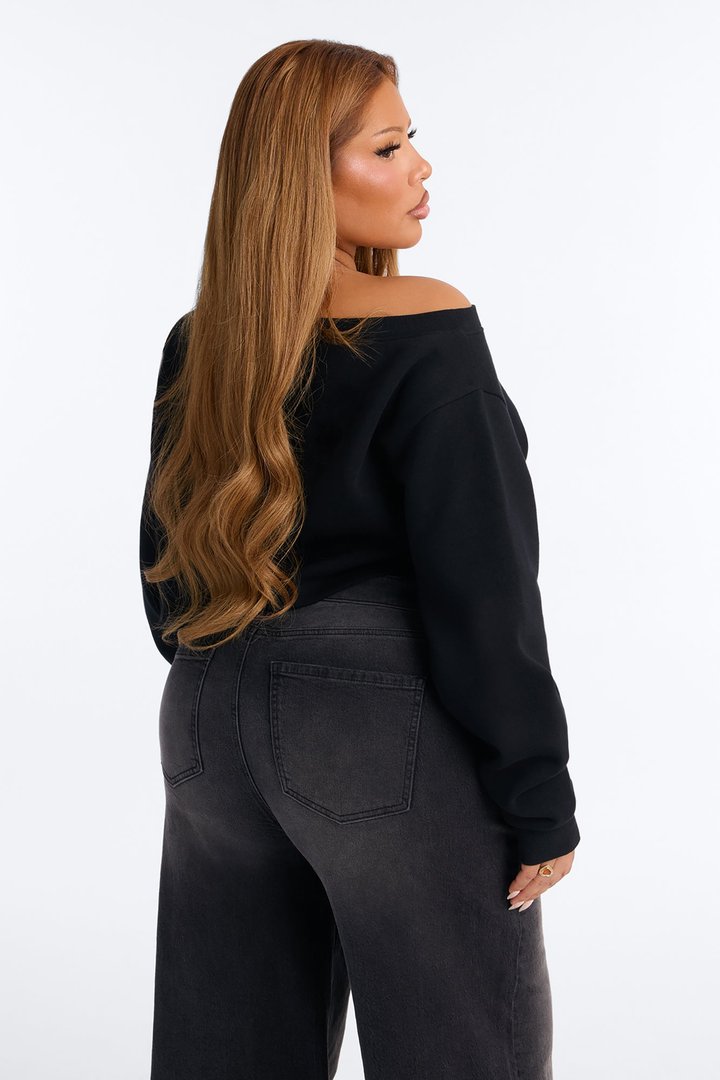 Eastside Fleece Off Shoulder Sweatshirt - Black