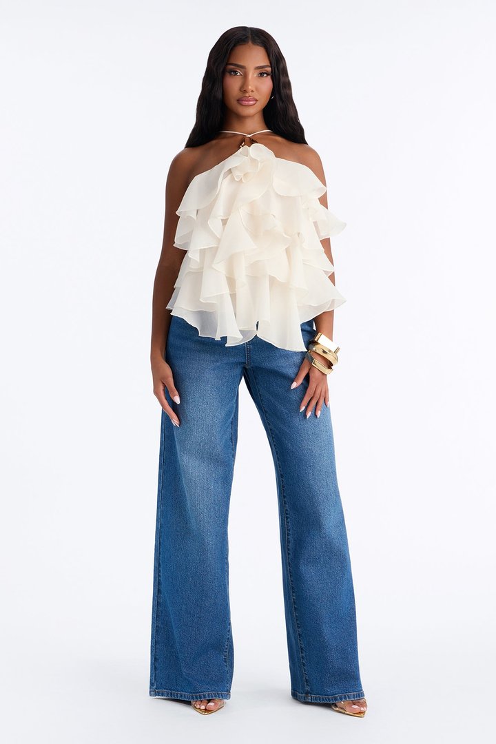 Ruffle Cutie Hardware Organza Halter Top - Ivory