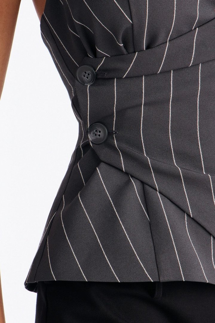 On My Grind Pinstripe Halter Top - Charcoal/combo