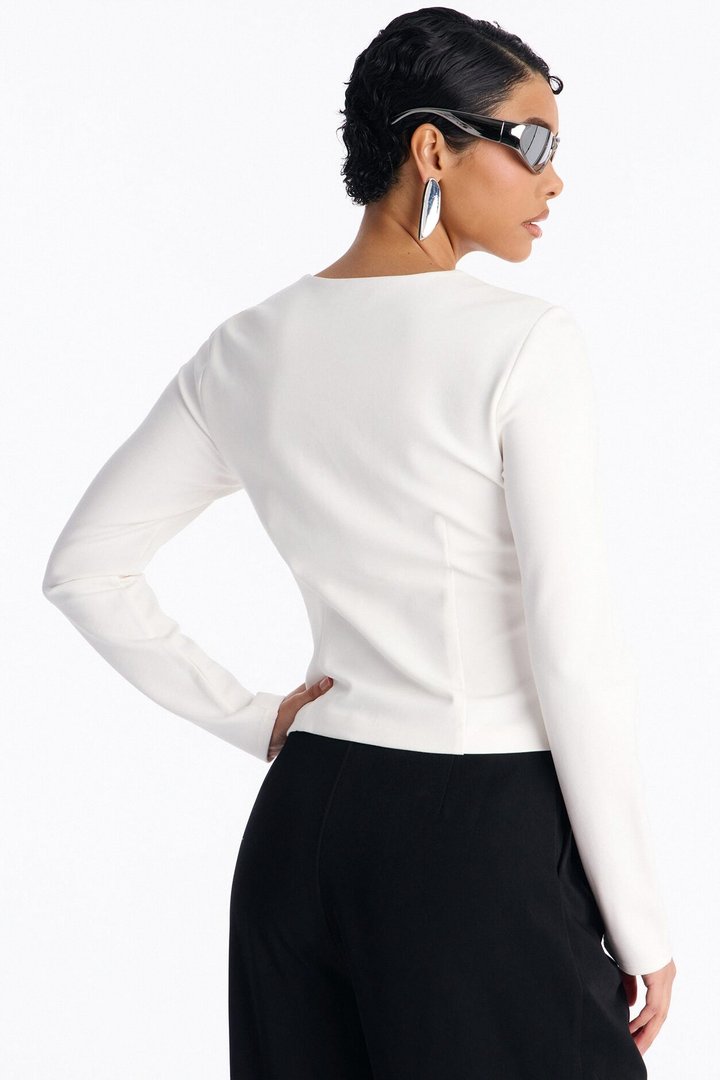 Magnolia Long Sleeve Zip Up Top - White
