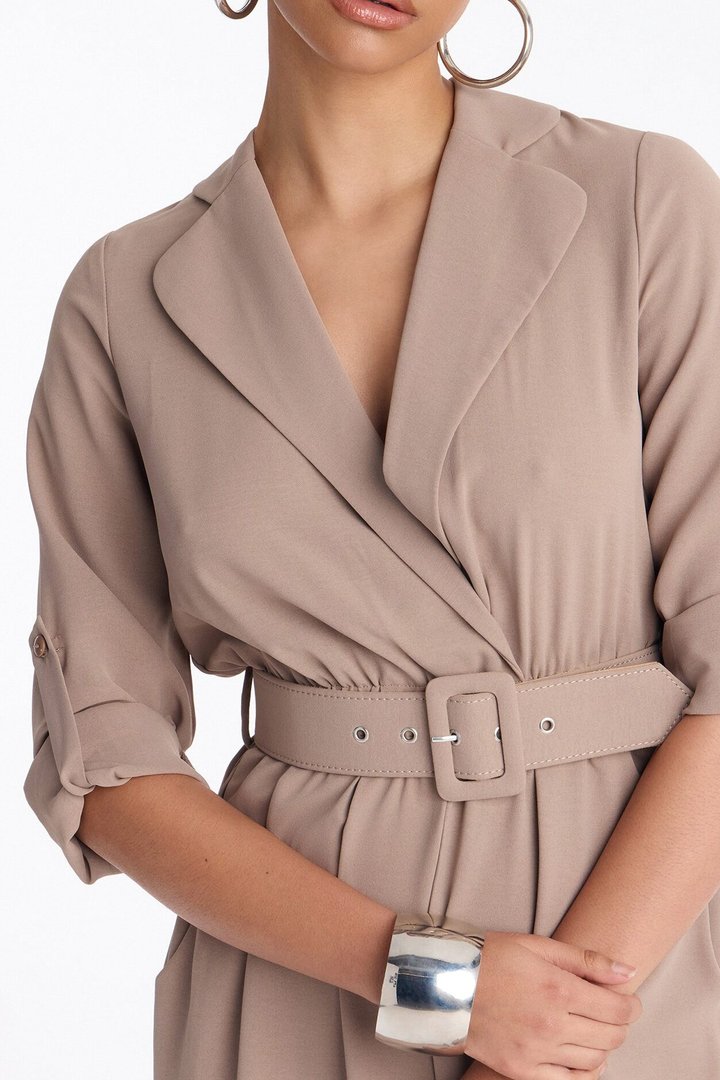 Running Around Belted Straight Leg Jumpsuit - Taupe