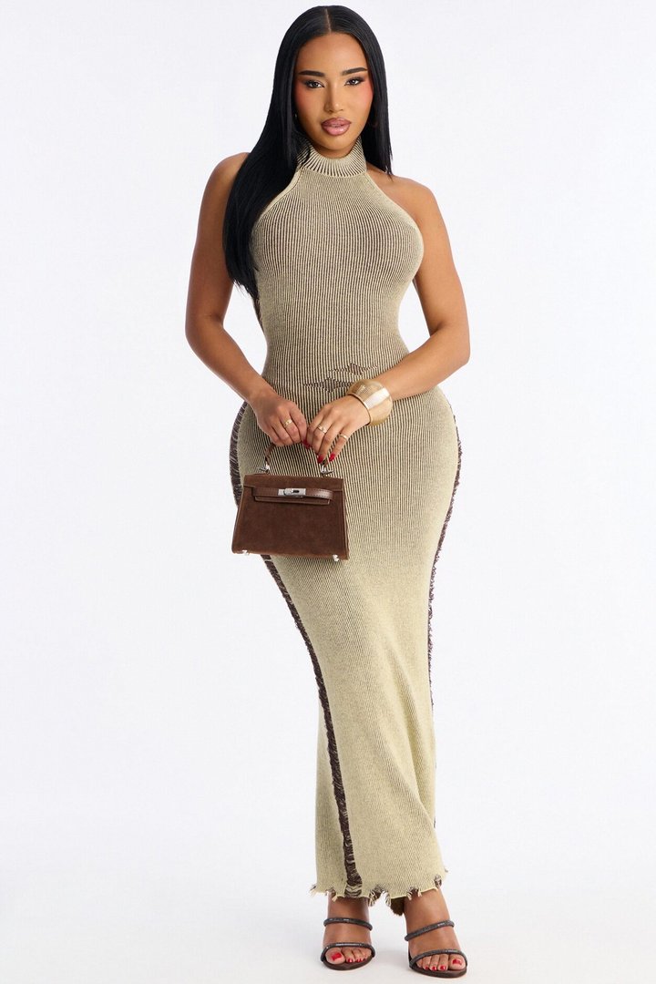 Melrose Distressed Sweater Maxi Dress - Olive/combo