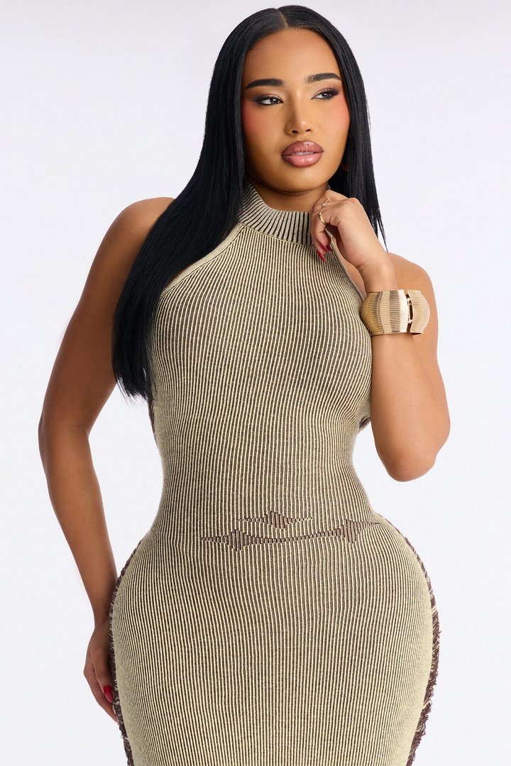 Melrose Distressed Sweater Maxi Dress - Olive/combo