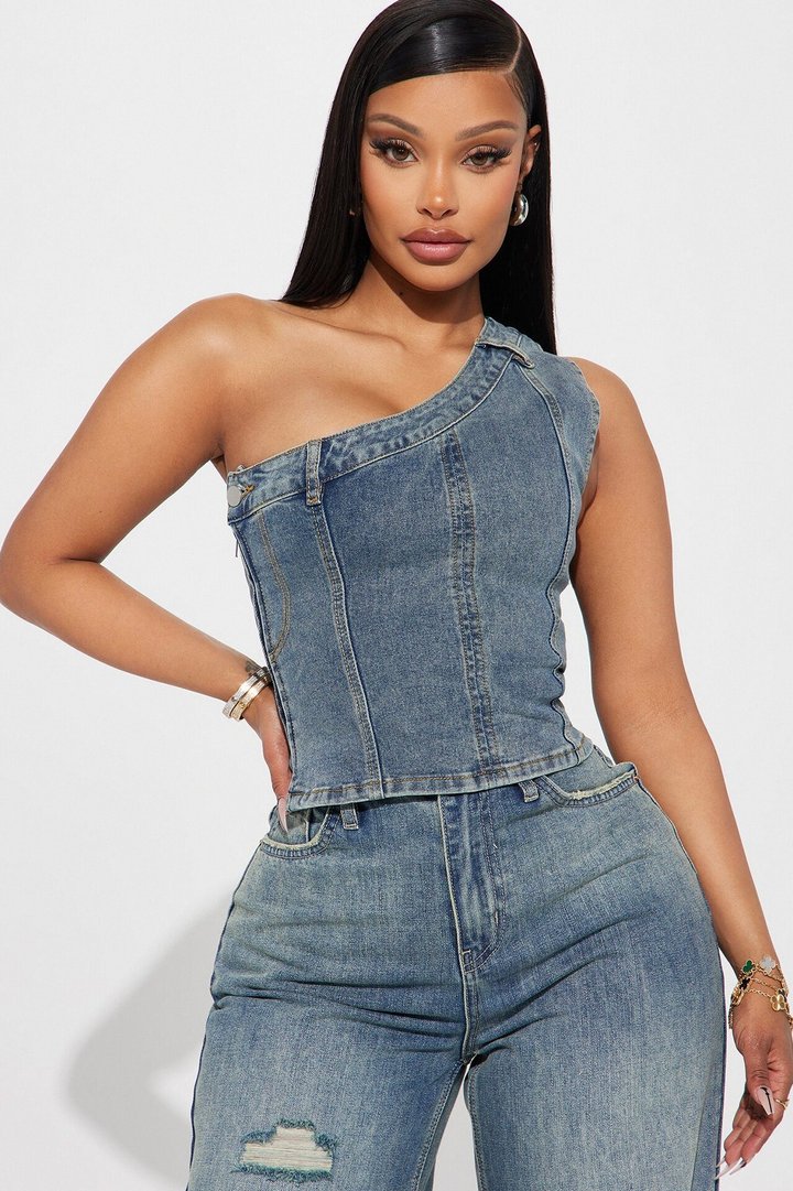 I'm Different Denim Top - Medium Wash