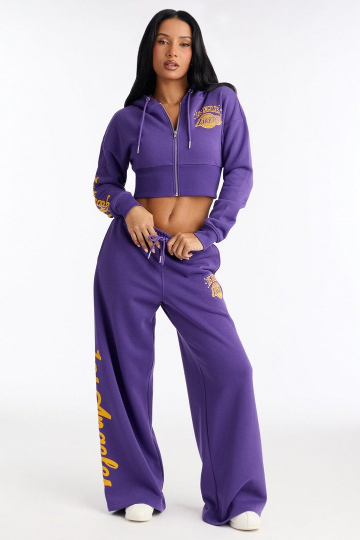 NBA LA Lakers Cropped Fleece Full Zip Hoodie - Purple
