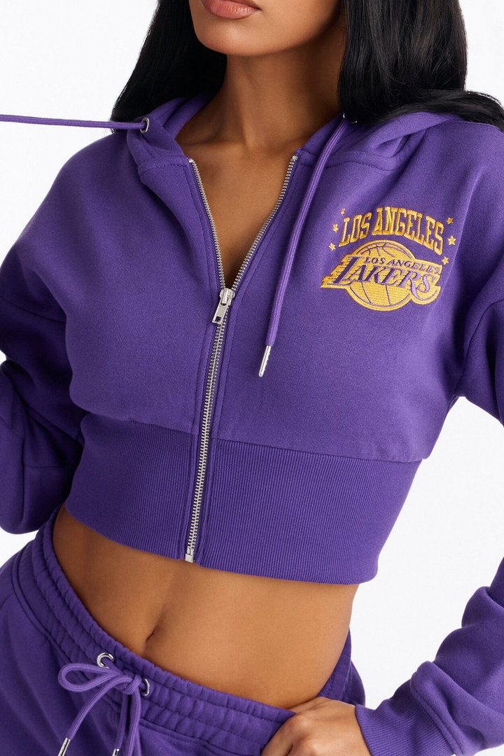 NBA LA Lakers Cropped Fleece Full Zip Hoodie - Purple