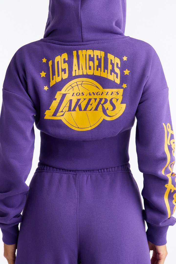 NBA LA Lakers Cropped Fleece Full Zip Hoodie - Purple