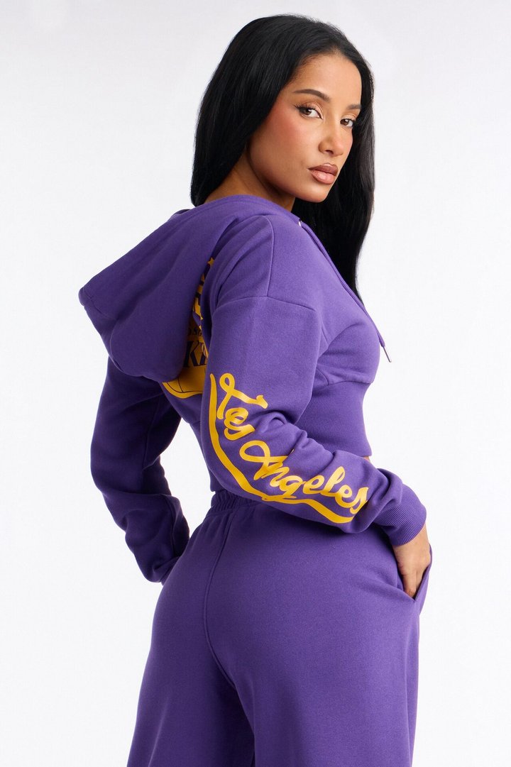 NBA LA Lakers Cropped Fleece Full Zip Hoodie - Purple