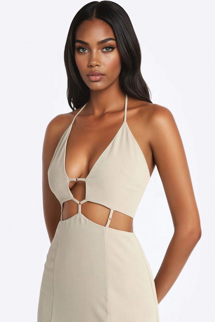 Alice Cut Out Linen Midi Dress - Sage