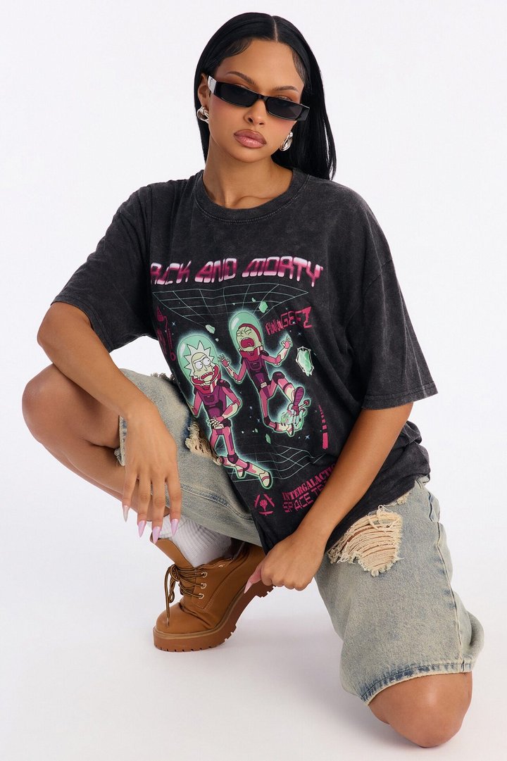 Rick And Morty Oversized Washed Tee - Black Wash