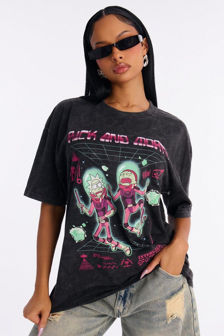 Rick And Morty Oversized Washed Tee - Black Wash