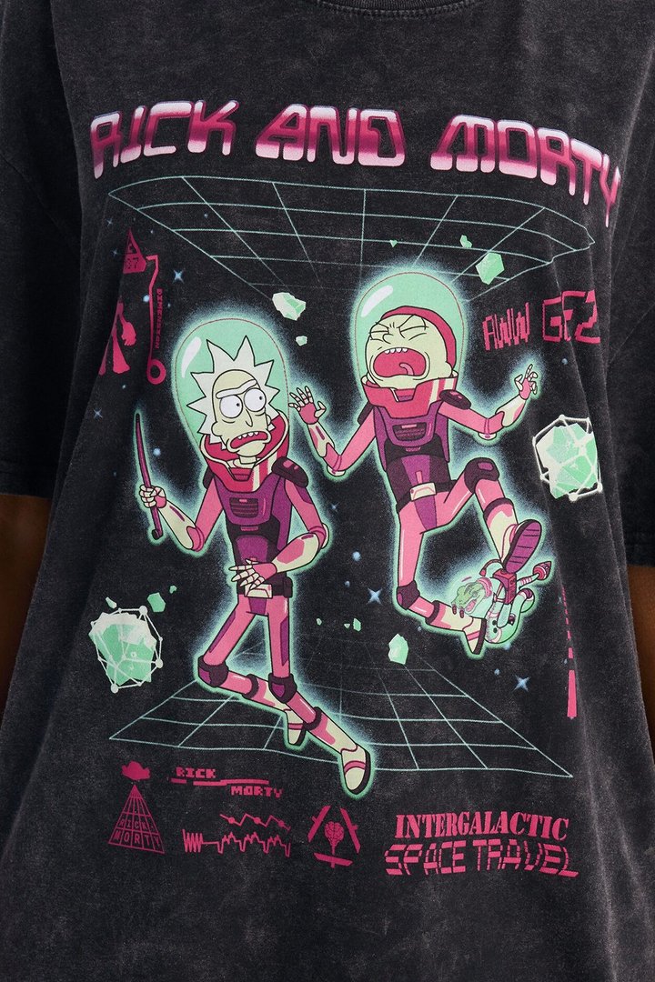 Rick And Morty Oversized Washed Tee - Black Wash