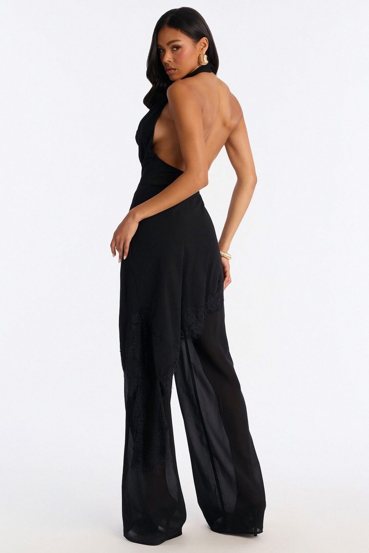 Gia Asymmetrical Lace Jumpsuit - Black
