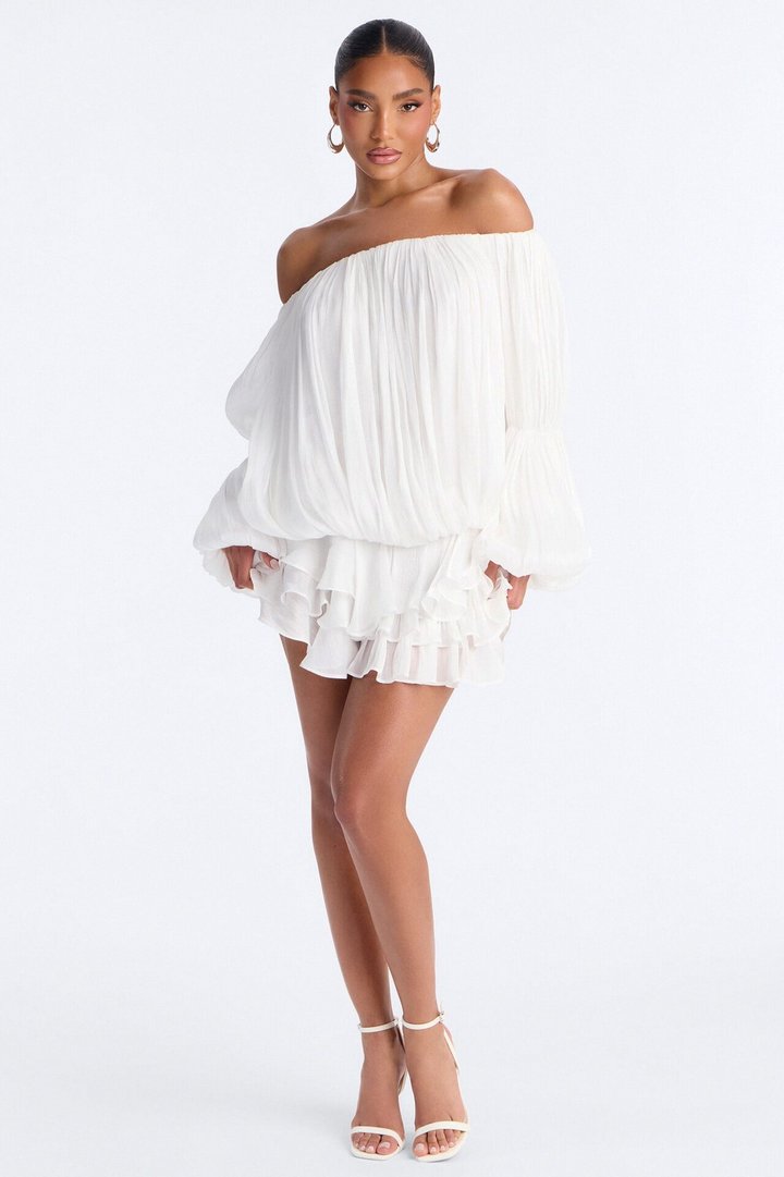 Oralee Off Shoulder Organza Mini Dress - White