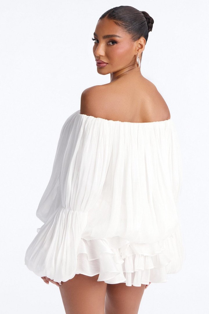 Oralee Off Shoulder Organza Mini Dress - White