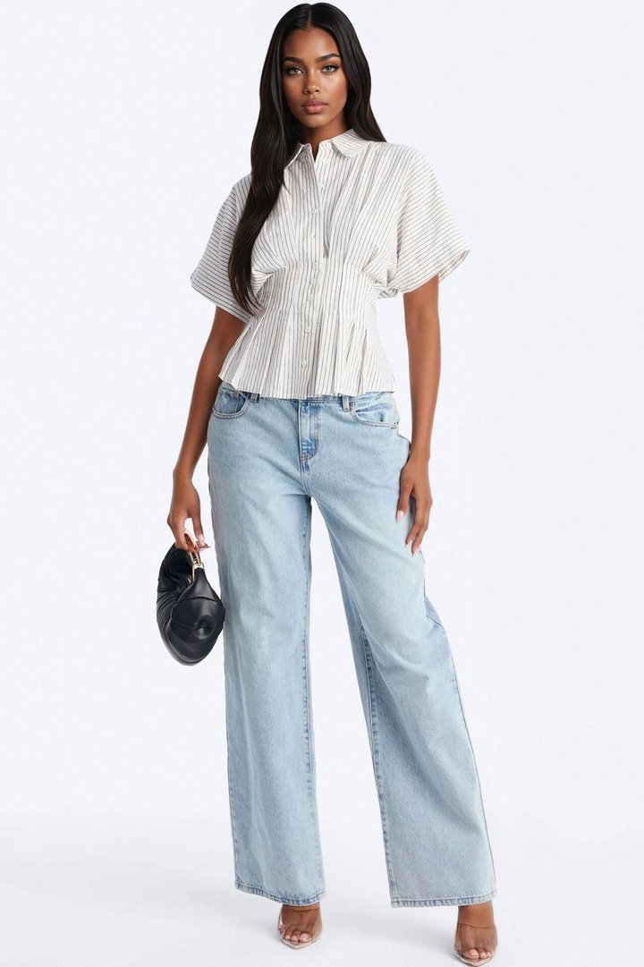 Take It Easy Pleated Stripe Linen Shirt - Cream/combo