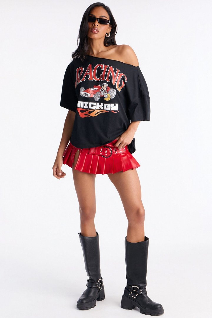 Mickey Racing Off Shoulder Tee - Black