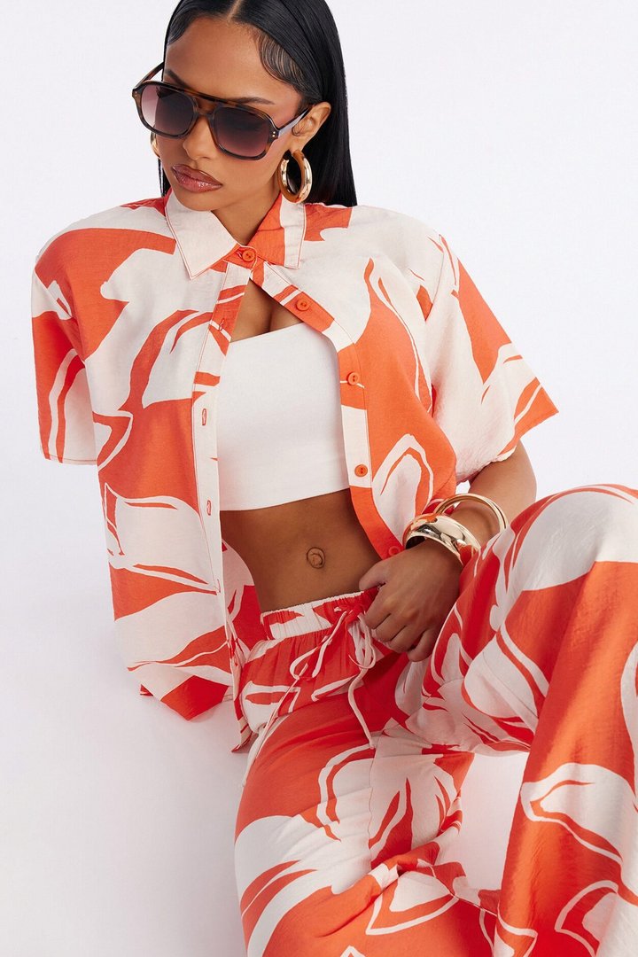 Ready For Vacay Wide Leg Pant Set - Orange