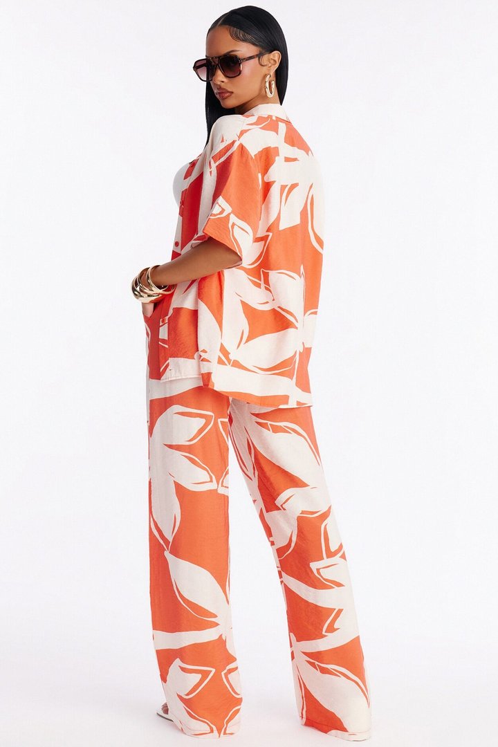 Ready For Vacay Wide Leg Pant Set - Orange