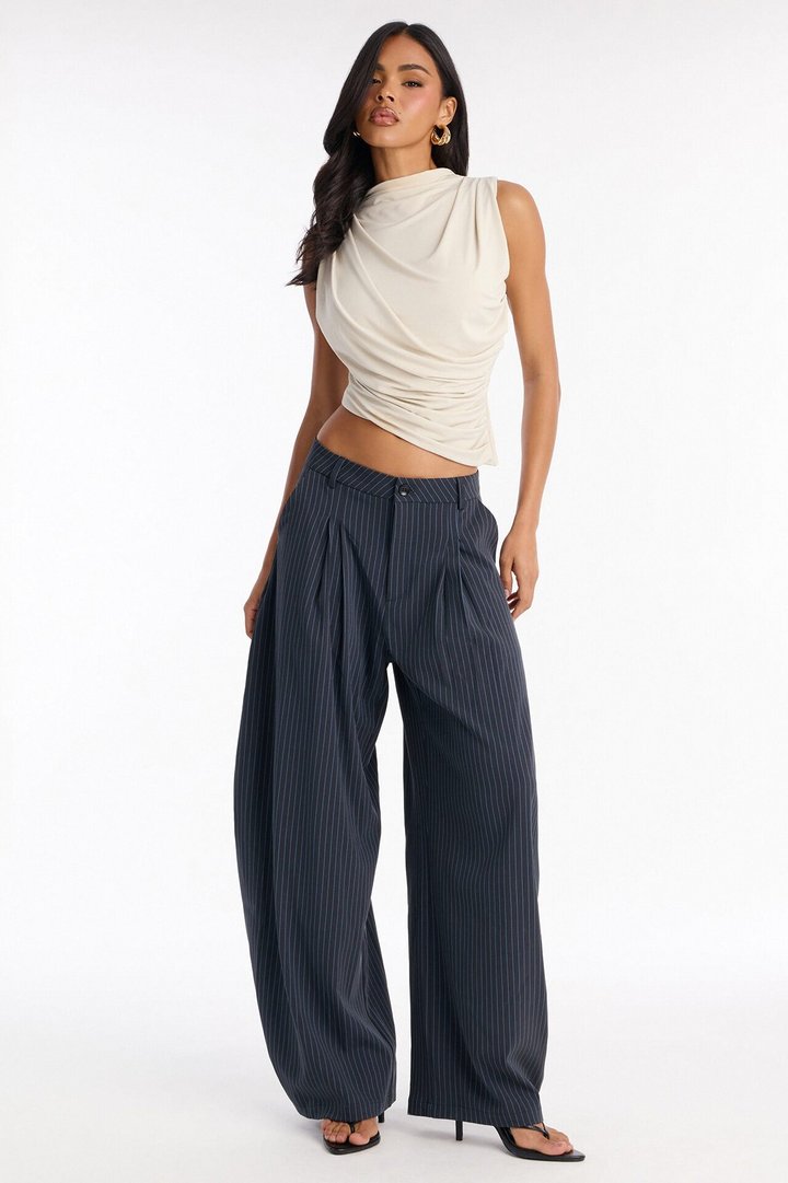 Run This Office Pinstripe Barrel Leg Pant 33″ - Navy