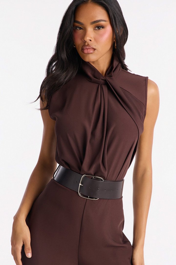 Sienna Belted Wide Leg Jumpsuit - Chocolate