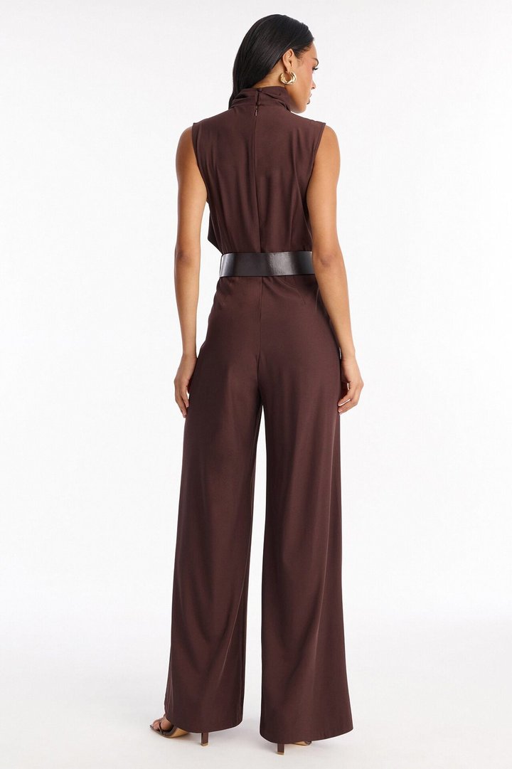 Sienna Belted Wide Leg Jumpsuit - Chocolate