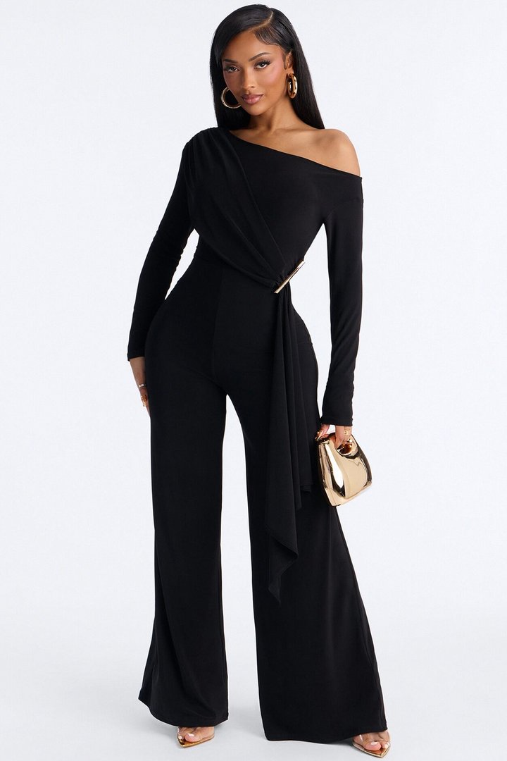 Adri Draped Wide Leg Jumpsuit - Black