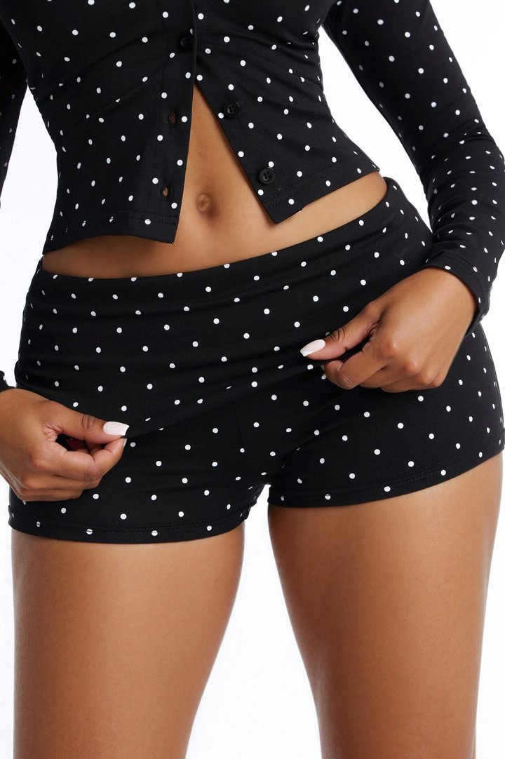 Madeline Polka Dot Fold Over Waist Micro Short - Black/White