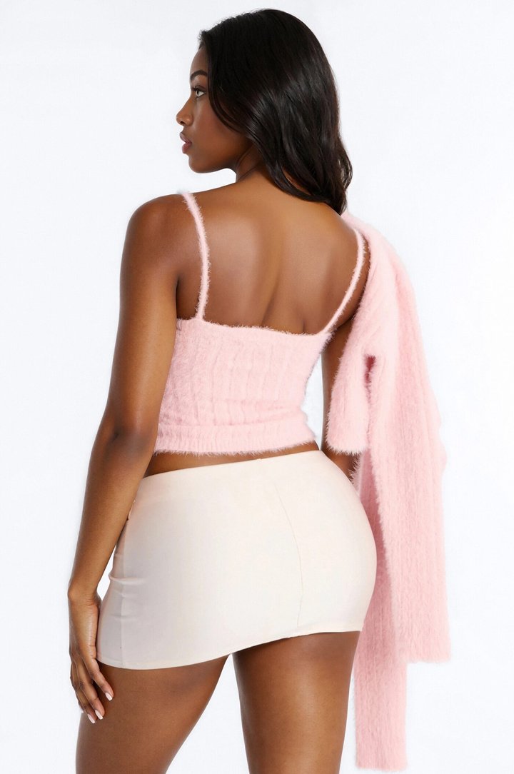 Falling For Spring Fuzzy Top 2 Piece Cardigan Set - Pink