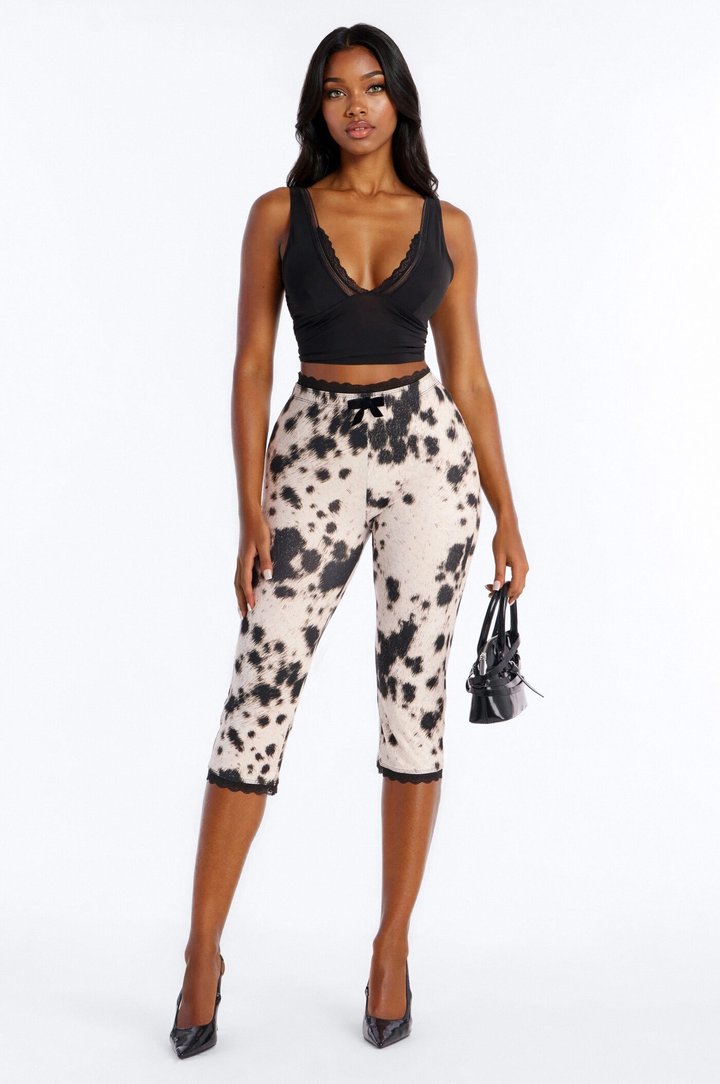 Florentina Lace Trim Capri Legging - Cream/combo