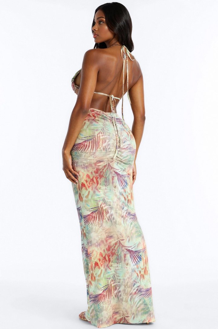 Tropic Tease Cut Out Maxi Dress - Green/combo