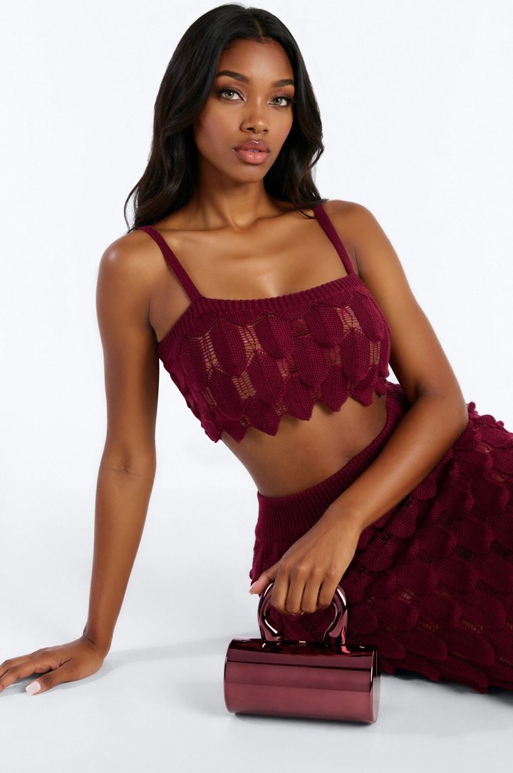 Coastal Desire Crochet Scales Maxi Skirt Set - Burgundy