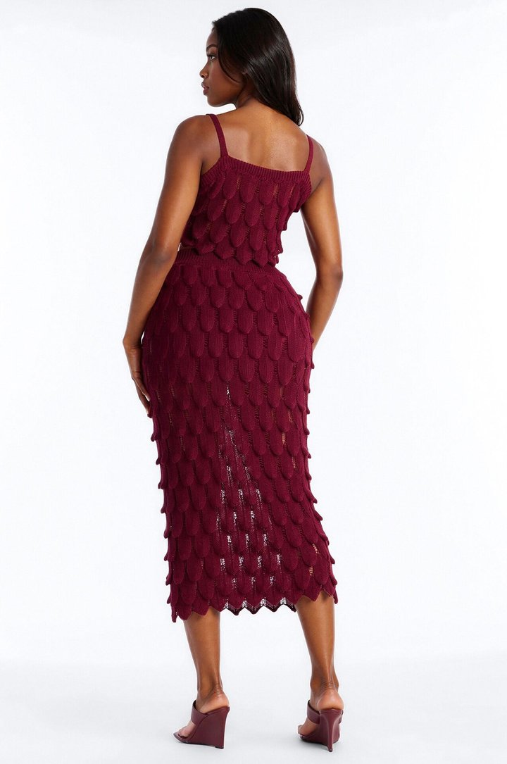 Coastal Desire Crochet Scales Maxi Skirt Set - Burgundy