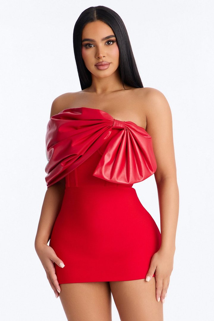 Betty Bow Bandage Mini Dress - Red