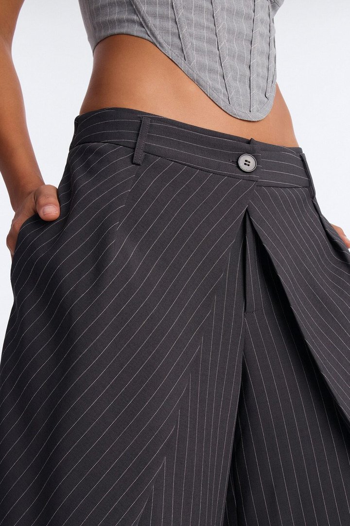 Margaret Mid Rise Wide Leg Front Wrap Trouser Pant 33″ - Charcoal