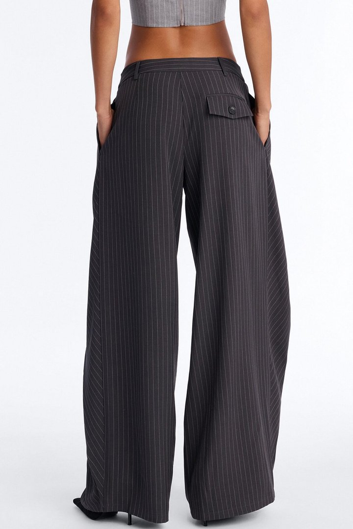 Margaret Mid Rise Wide Leg Front Wrap Trouser Pant 33″ - Charcoal