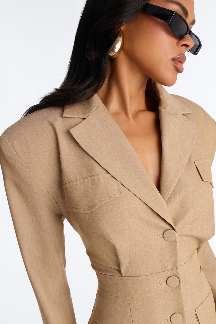 Bethany Blazer Midi Dress - Tan