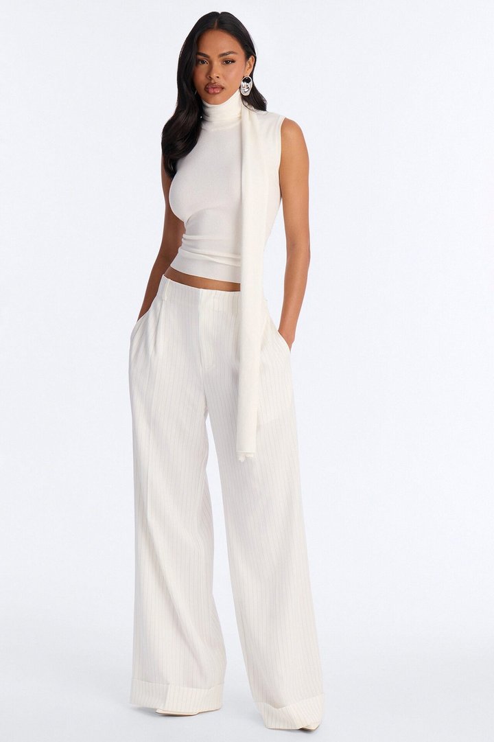 Pinstripes And Attitude Hardware Crepe Trouser Pant 33″ - White