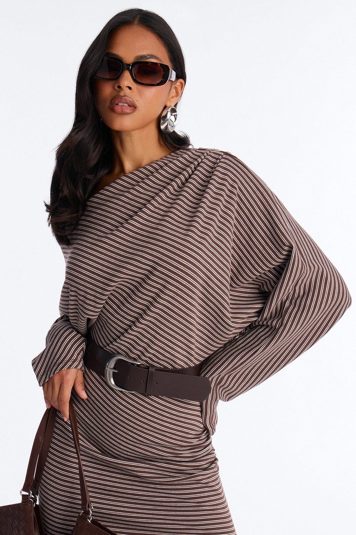 Keep It Casual Long Sleeve Belted Maxi Dress - Brown/combo